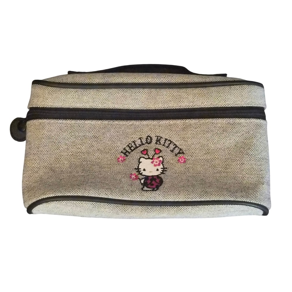 Sanrio Hello Kitty Ladybug Cosmetic Bag Woven Cotton Travel Case Vintage 2000
